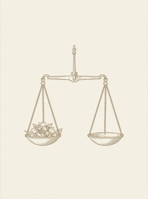 Engraving of a precision balance scale with petals